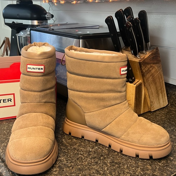 New Hunter Women’s Maribel Lug Sole Insulated Waterproof Snow Booties Boots Tan - Picture 15 of 15